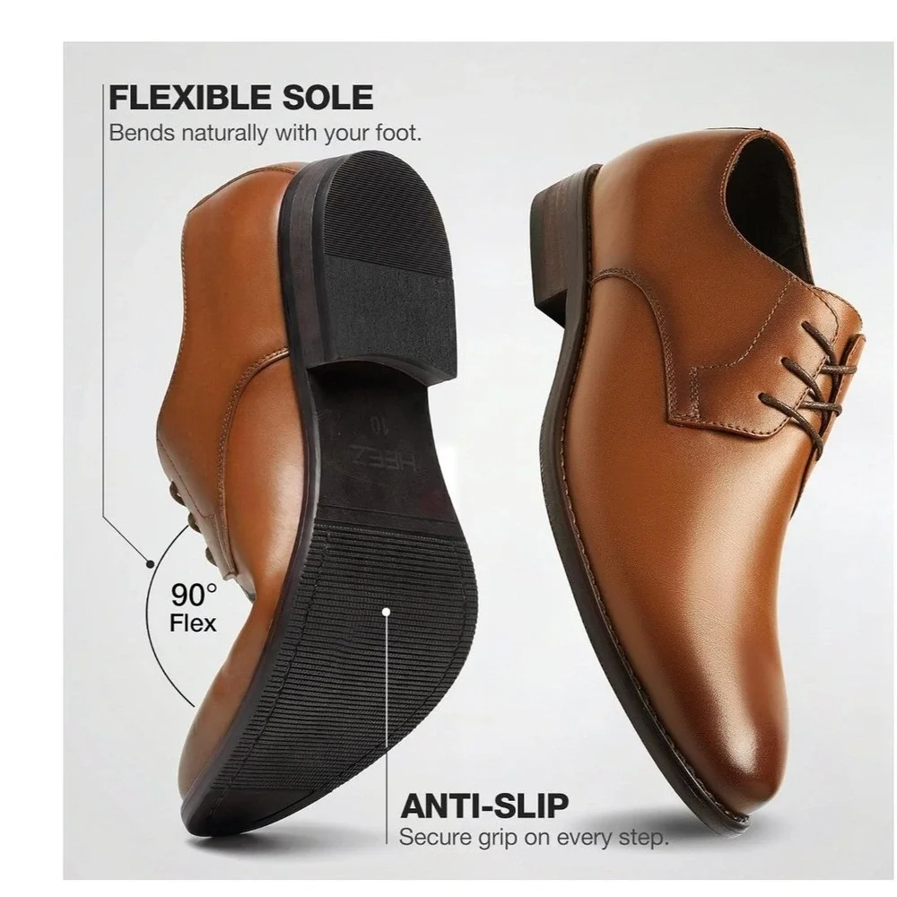 HEEZ Derby Shoes Mens Size 7 Brown Plain Toe Lace Up Classic Formal 101 NWT